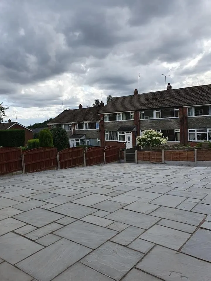 Large grey sandstone patio